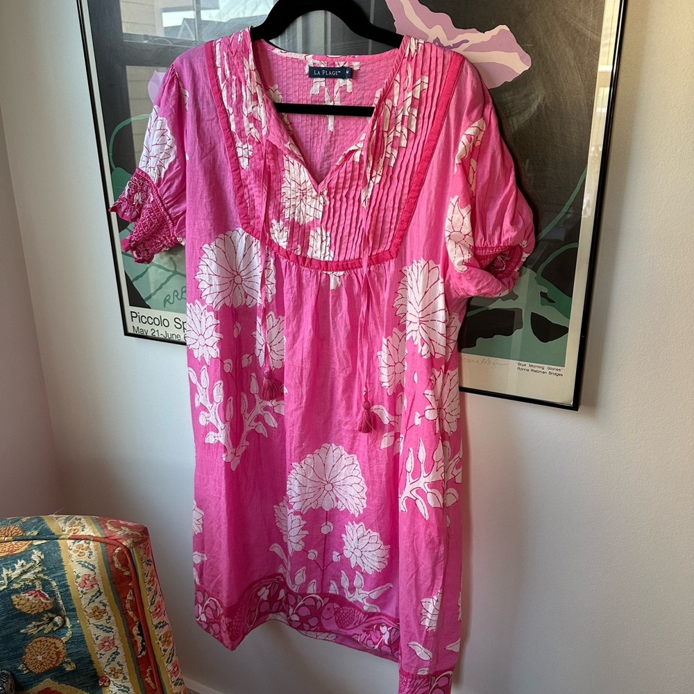 La Plage Pink Floral Resort Wear Midi/Mini Dress Size M